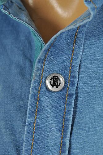 Mens Designer Clothes | ROBERTO CAVALLI Menâ??s Button Front Blue Denim Casual Shirt #31